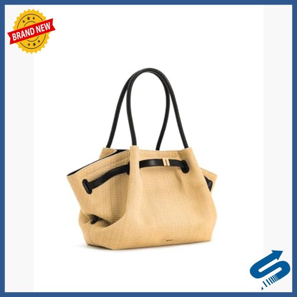Medium Tote Bag with Gold Hardware, Artificial Raffia, Shoulder Strap - Picture 6 of 7